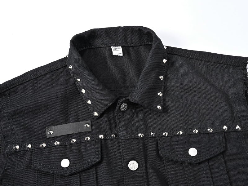 DSDZ Men's Punk Denim Vest Sleeveless Jean Jackets With Rivets (US L, Black) - Image 3